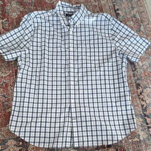 Nautica Men's XL Blue White Plaid Short Sleeve Button-Up Cotton Shirt